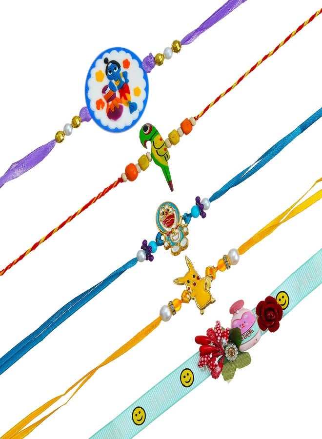 iinfinize Rakhi for Kids Best Rakshabndhan Combo Set For Childrn Boy Girl Set Of 5 Multicolor Dora Rakhi Combo With Roli Chawal - Image 1